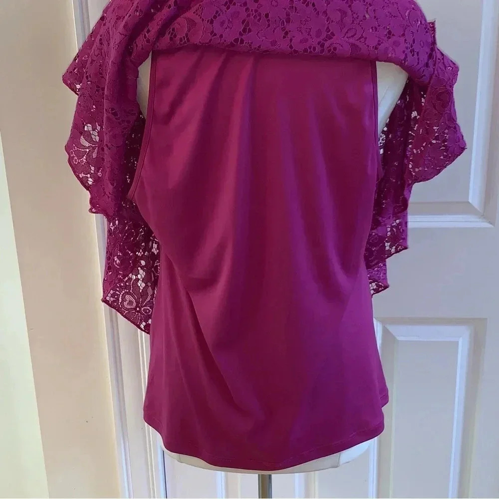 Lace Overlay Batwing Top Plus 1X Blouse Fairy Whimsigoth Purple Simply Emma - Picture 3 of 9